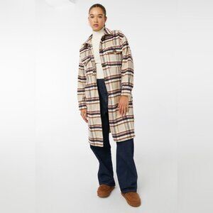Dip Longline Plaid Fleece Barn Core Grunge Duster Shacket S
